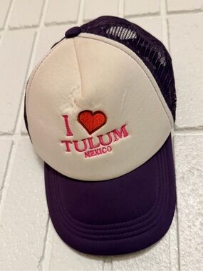 I ♥ Tulum Mexico Mesh Trucker Hat — Purple & Cream